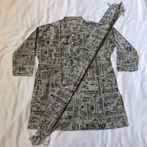 NWOT Indian Hand Painted Kurti Shirt with Scarf